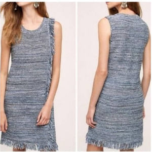 Anthropologie Holding Horses Womens Cotton Knit Fringe Sweater Dress Blue Medium